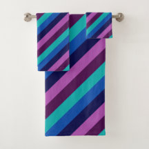 Blue Purple Teal Stripes Bath Towel Set
