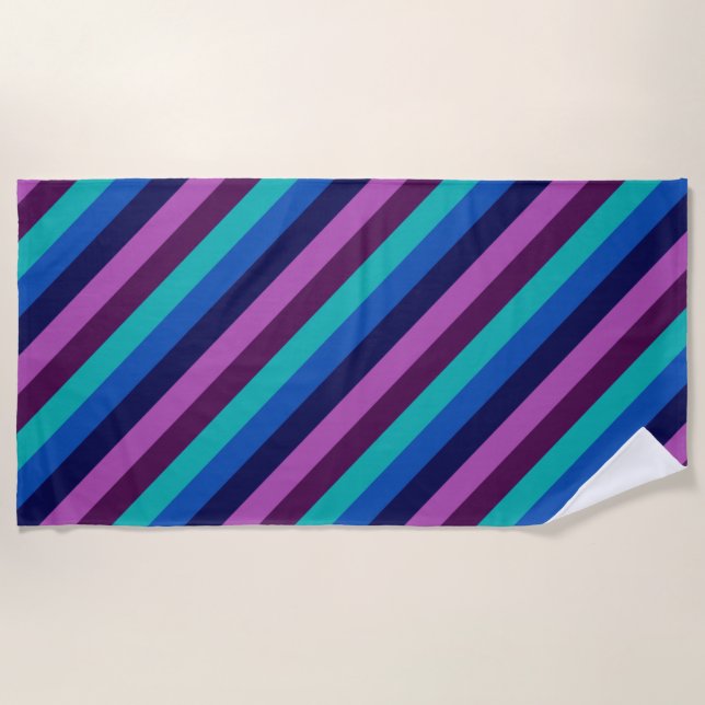 Blue Purple Teal Stripes Beach Towel (Front)