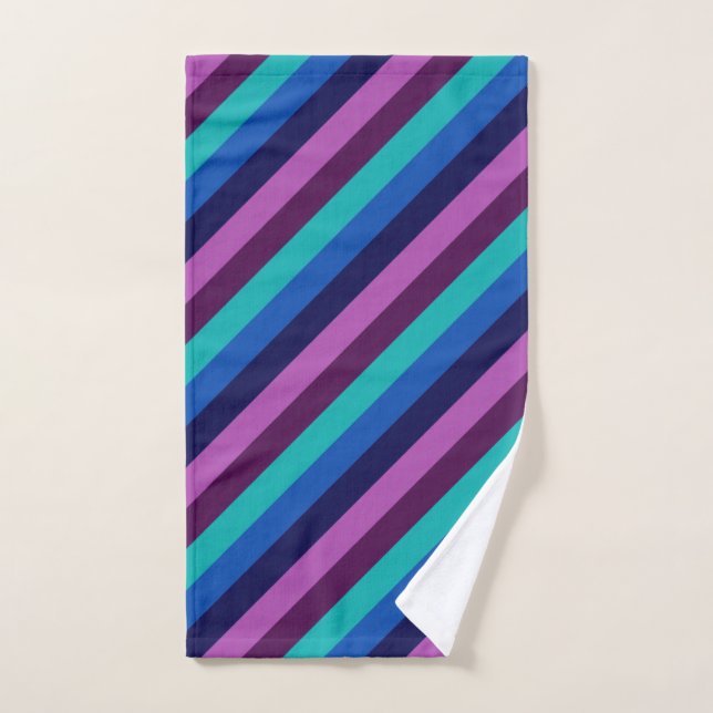 Blue Purple Teal Stripes Hand Towel (Hand Towel)
