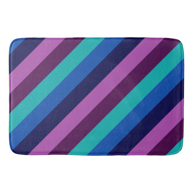 Blue Purple Teal Stripes Large Bath Mat (Front)