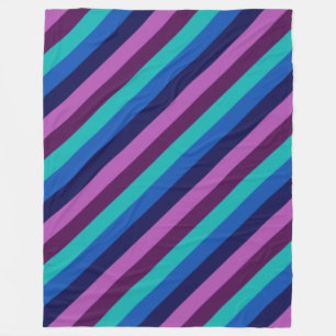 Blue Purple Teal Stripes Large Fleece Blanket