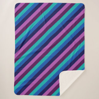 Blue Purple Teal Stripes Large Sherpa Blanket