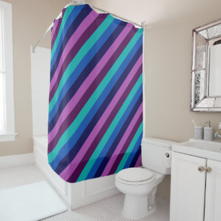 Blue Purple Teal Stripes Shower Curtain