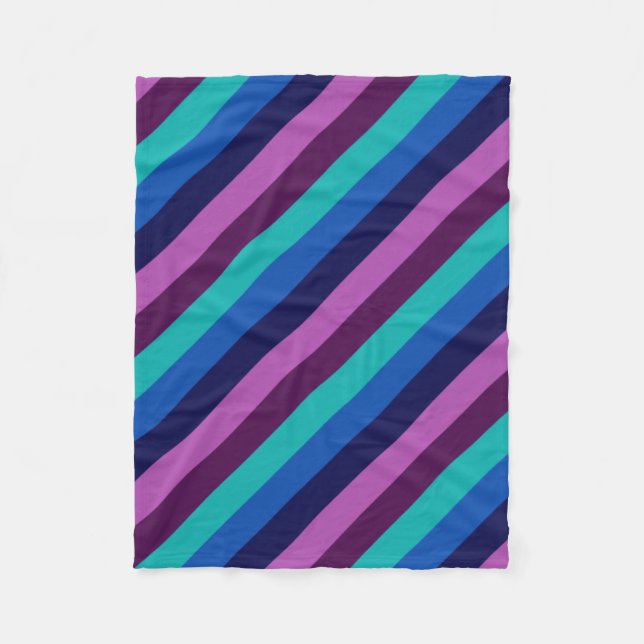 Blue Purple Teal Stripes Small Fleece Blanket (Front)