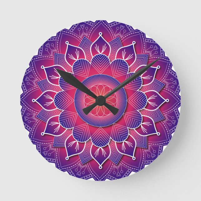 Blue Purple Traditional Mandala Design    Round Clock (Front)