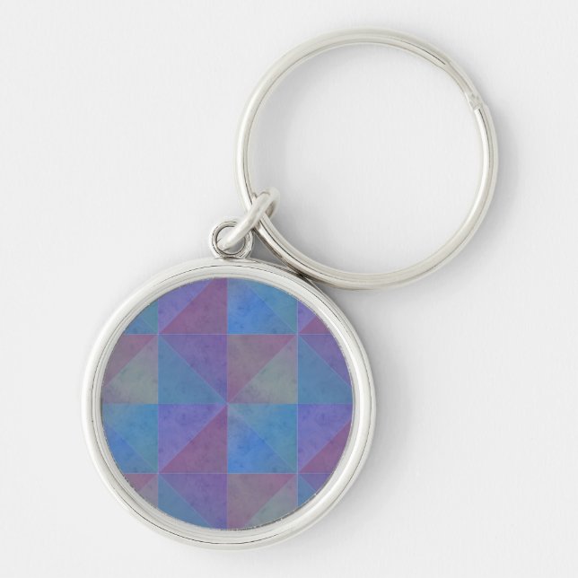 Blue Purple Triangles Geometric Pattern Key Ring (Front)
