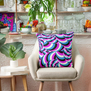 Blue Purple Tubular Swirls Geo Design Cushion