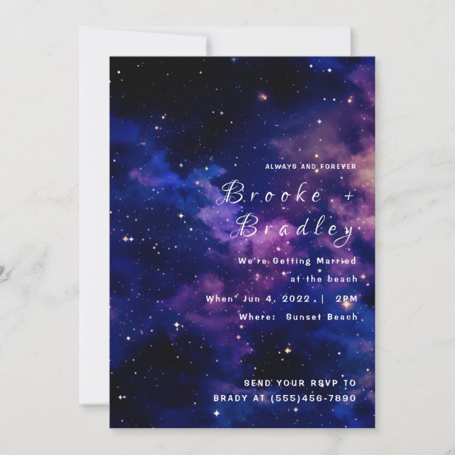 Blue Purple Twilight Galaxy Wedding Invitation (Front)