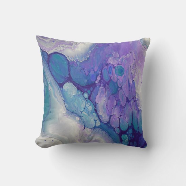 Blue Purple Violet Marble Swirls Abstract Art Cushion (Front)