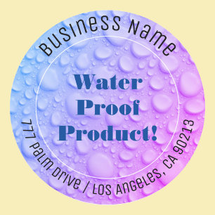 Blue & Purple Water Drops, Water Proof, DIY Text Classic Round Sticker