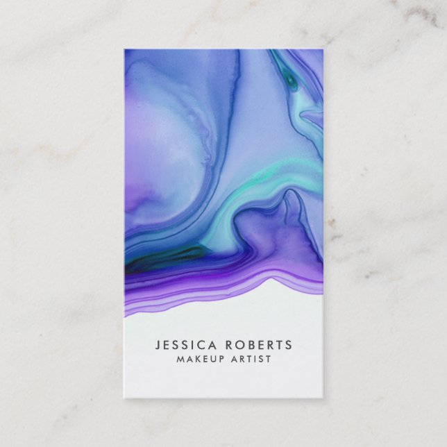 Blue Purple Watercolor Agate Makeup Artist Business Card (Front)
