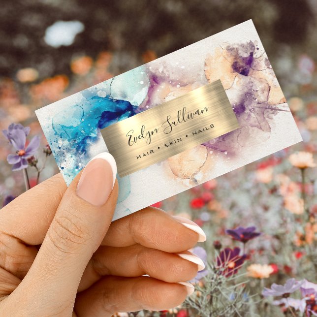 Blue Purple Watercolor and Gold Foil Business Card (Creator Uploaded)