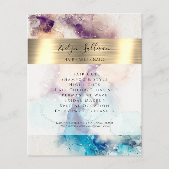 Blue Purple Watercolor and Gold Foil Flyer (Front)