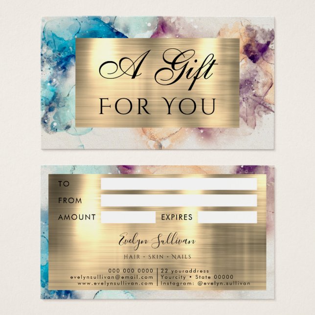 Blue Purple Watercolor and Gold Foil Gift Card (Front & Back)