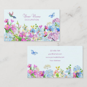 Blue Purple Watercolor Flower bloom Business Card