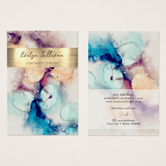 Blue purple watercolor foil jewellery display card (Front & Back)