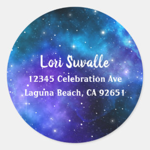 Blue Purple Watercolor Galaxy Return Address Classic Round Sticker