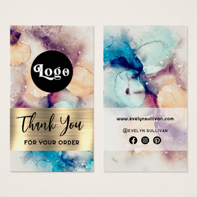 Blue purple watercolor gold foil package insert (Front & Back)