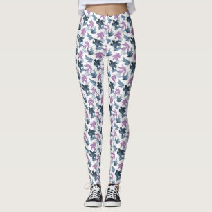 Blue/Purple Watercolor Leaf Leggings