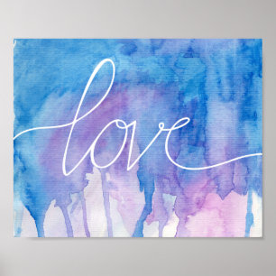 Blue & Purple Watercolor - Love   Poster