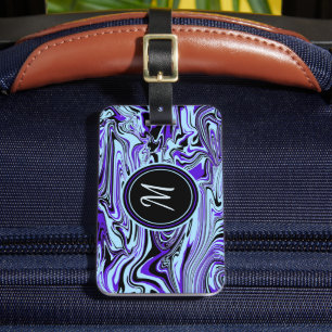 Blue Purple Watercolor Modern Trendy Monogram Luggage Tag