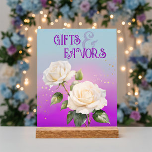 Blue Purple Watercolor Ombre Roses Spring Wedding Acrylic Sign