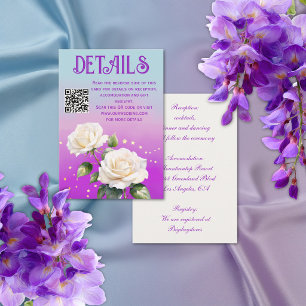 Blue Purple Watercolor Ombre Roses Spring Wedding Enclosure Card