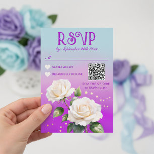 Blue Purple Watercolor Ombre Roses Spring Wedding RSVP Card