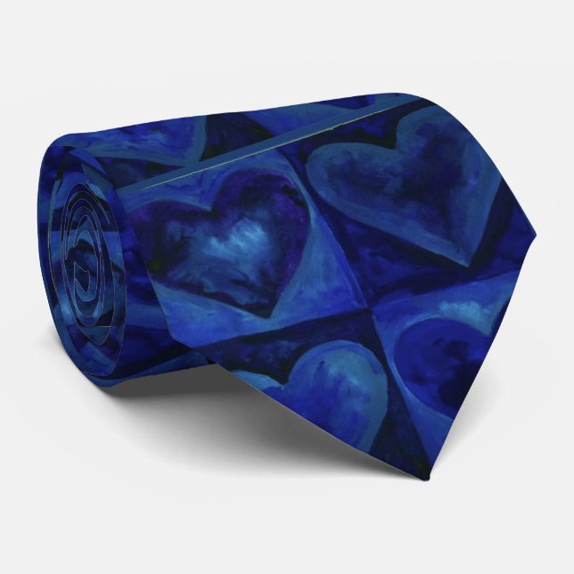 Blue Purple Watercolor Painted Heart Hearts Tie (Rolled)