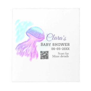 Blue purple watercolor pastel jellyfish baby showe notepad