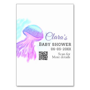 Blue purple watercolor pastel jellyfish baby showe table number