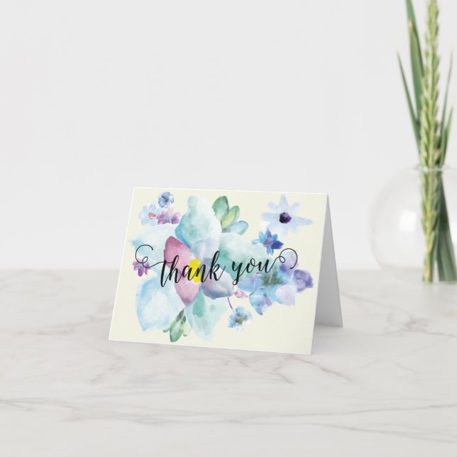 Blue & Purple Watercolor Thank You Note Card (Front)