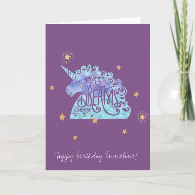 Blue Purple Watercolor Unicorn Card (Front)