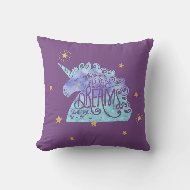 Blue Purple Watercolor Unicorn Cushion (Front)