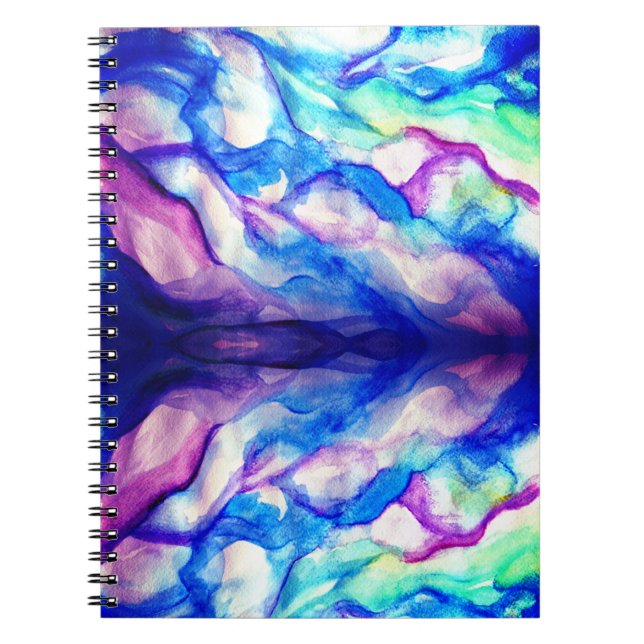 Blue Purple Watercolor Waves  Notebook (Front)