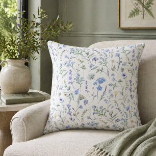 Blue Purple Watercolor Wildflower Cushion