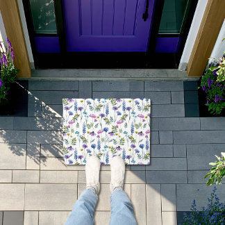 Blue Purple Watercolor Wildflower Doormat