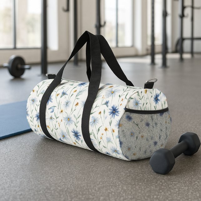 Blue Purple Watercolor Wildflower Duffle Bag (Creator Uploaded)