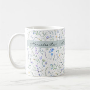 Blue Purple Watercolor Wildflower Monogram Name Coffee Mug
