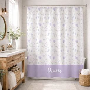 Blue Purple Watercolor Wildflower Monogram Shower Curtain