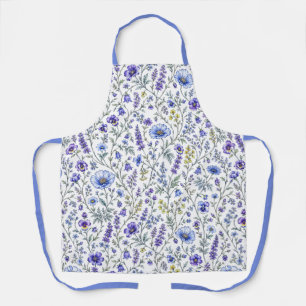 Blue Purple Watercolor Wildflower Pattern Apron