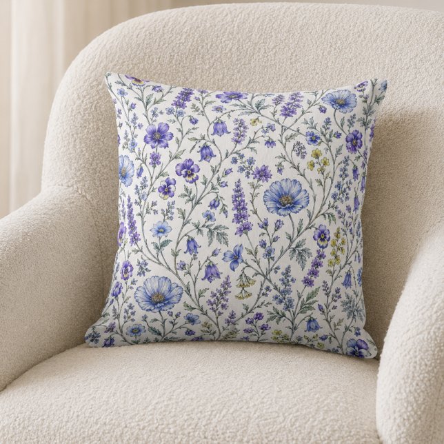 Blue Purple Watercolor Wildflower Pattern Cushion (Creator Uploaded)