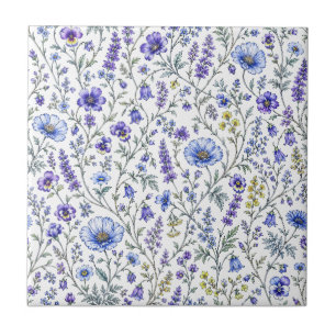 Blue Purple Watercolor Wildflower Pattern Tile