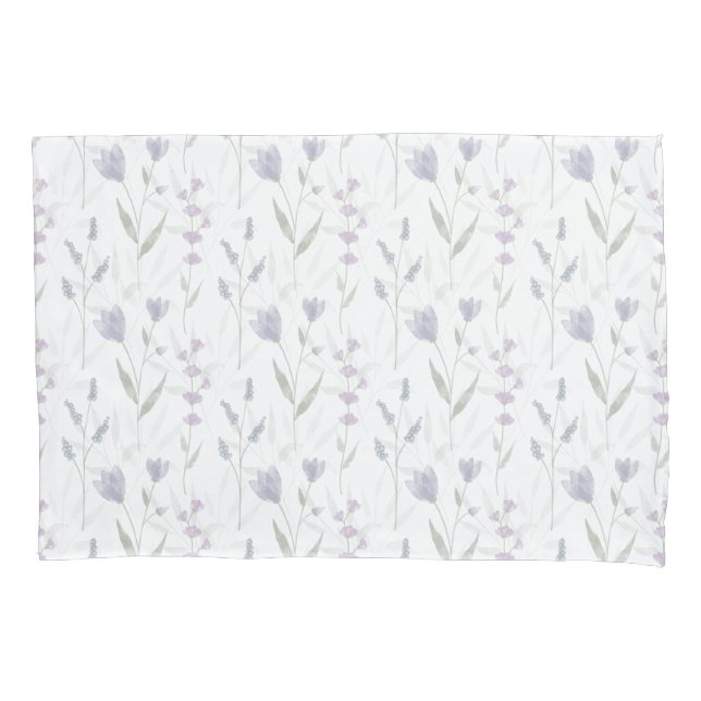 Blue Purple Watercolor Wildflower  Pillowcase (Front-Left)