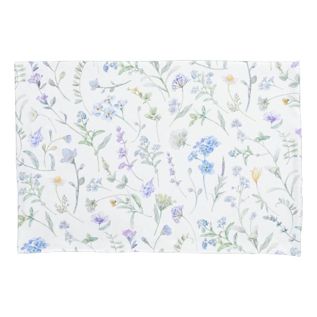 Blue Purple Watercolor Wildflower Pillowcase (Front)