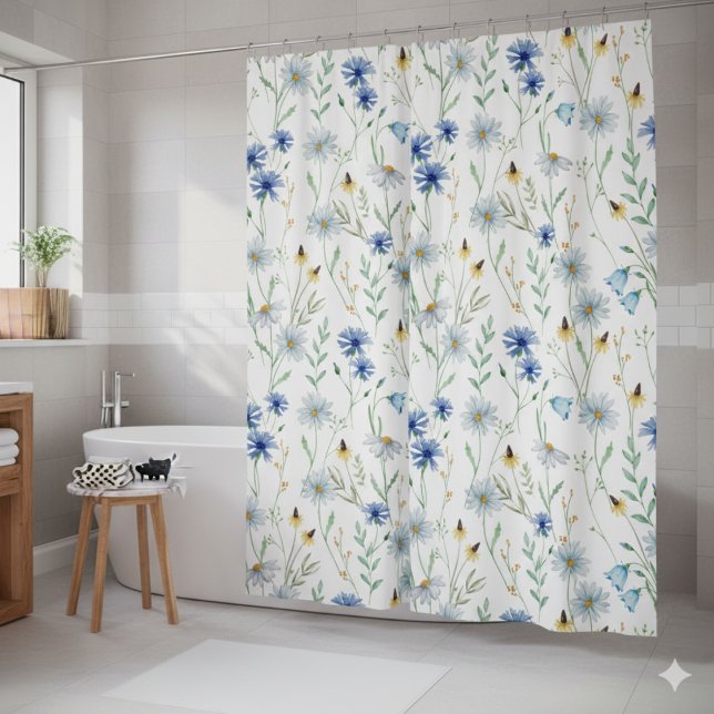 Blue Purple Watercolor Wildflower Shower Curtain (Creator Uploaded)