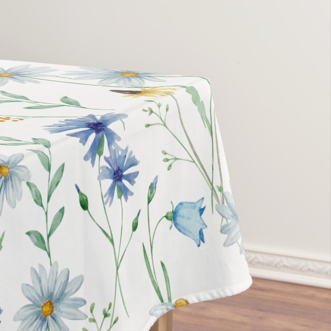 Blue Purple Watercolor Wildflower Tablecloth (In Situ)