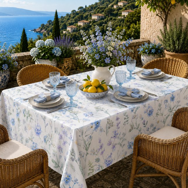 Blue Purple Watercolor Wildflower Tablecloth (Creator Uploaded)