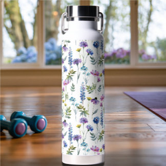 Blue Purple Watercolor Wildflower Water Bottle