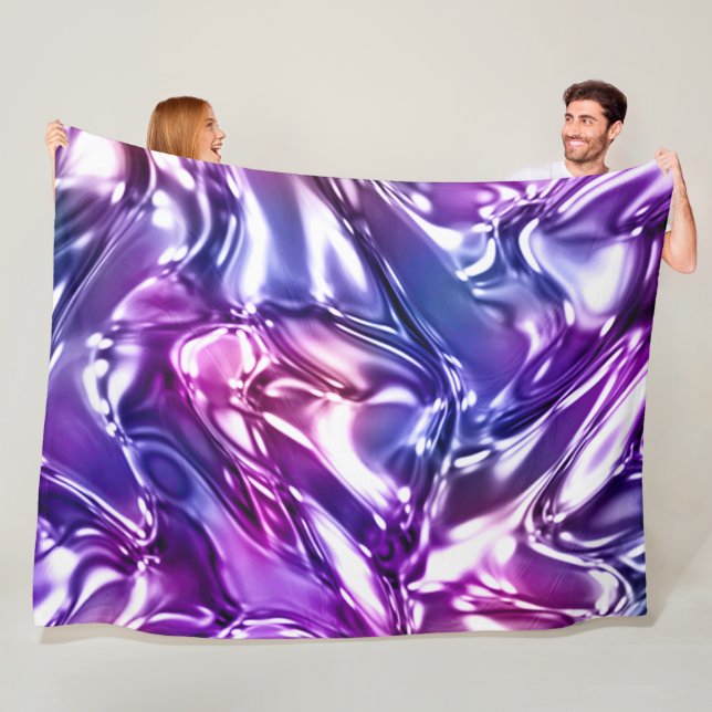 Blue Purple Wavy Metallic Look Fleece Blanket (In Situ)